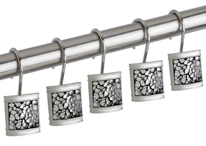 Creative Scents Crackled Glass Silver Shower Curtain Hooks Decorative | Set of 12 Shower Curtain Rings for Bathroom Shower Rod - Silver Bathroom Accessories Decor - style: Shower Curtain Hooks