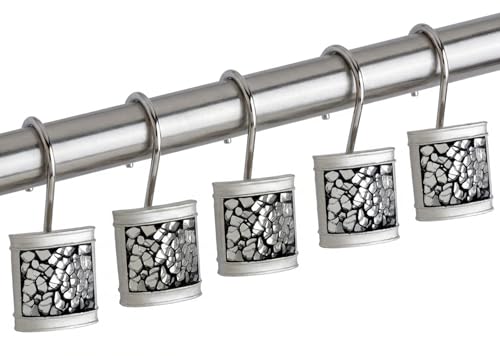 Creative Scents Crackled Glass Silver Shower Curtain Hooks Decorative | Set of 12 Shower Curtain Rings for Bathroom Shower Rod - Silver Bathroom Accessories Decor - style: Shower Curtain Hooks