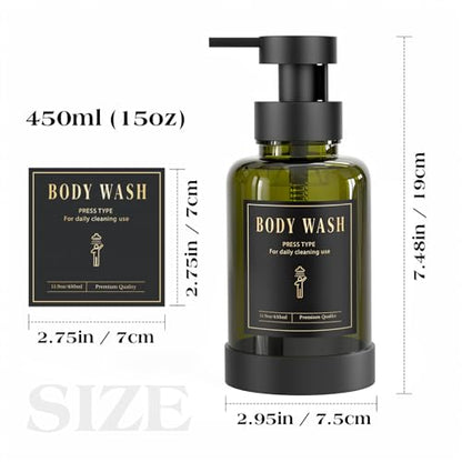 Luxspire Foaming Soap Dispenser, Glass Foam Pump Soap Dispenser, Non-Slip Hand Soap Container with 5 Waterproof Labels, 15 Oz Refillable Liquid Soap Holder for Bathroom & Kitchen, Olive Green, 2 Pack - color: Olive Green