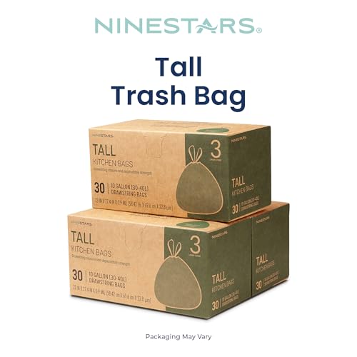 Ninestars Extra Strong Trash Bags with Drawstring, Multiple Sizes 90 Count, Kitchen Drawstring trash bags 90 Trash Bags (10 Gallon 90 ct White) - size: 10 Gallon 90 ct