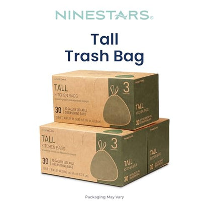 Ninestars Extra Strong Trash Bags with Drawstring, Multiple Sizes 90 Count, Kitchen Drawstring trash bags 90 Trash Bags (10 Gallon 90 ct White) - size: 10 Gallon 90 ct