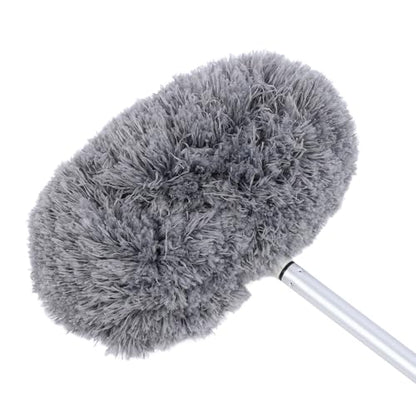 Ceiling Fan Duster with Extension Pole, 360 Degree Rotation Extra Long Round Duster Washable Cobweb Brush for Outdoor Indoor (Grey) - color: Gray