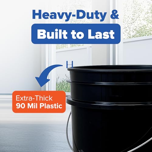 ePackageSupply 5 Gallon Bucket - Food Grade Bucket, Metal Handle Grip, BPA-Free, Heavy-Duty 90 Mil HDPE Plastic Pail, Stackable Utility Container, Made in USA, Lid Not Included, Black, 120 Packs - color: Black, size: 120 Packs