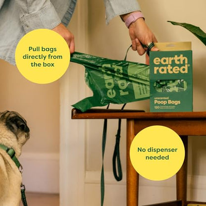Earth Rated Dog Poop Bags with Handles, Extra Wide, Easy Tie and Guaranteed Leakproof, Unscented, 120 Handle Bags - size: 120 Handle Bags (Box), style: Unscented