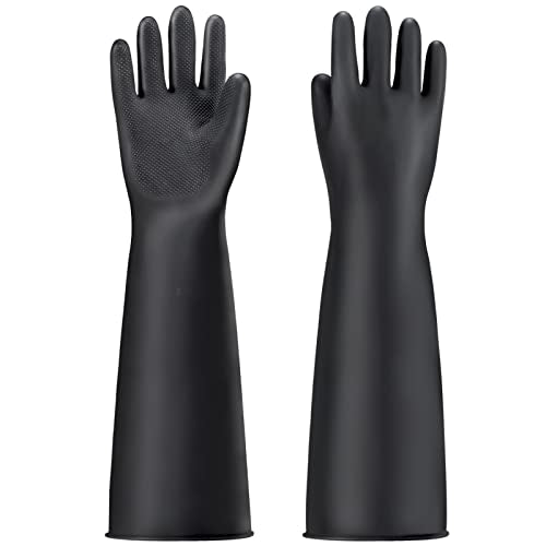 XXL 22" Black Protective Gloves for Washing Dishes, Thick Chemical Resistant Rubber Gloves Heavy Duty Safety Work Cleaning, Waterproof, Acid/Alkali/Oil Resistant, Non-Slip Diamond Grip, 1 Pair - color: Textured，black+black, size: XXL-1Pair