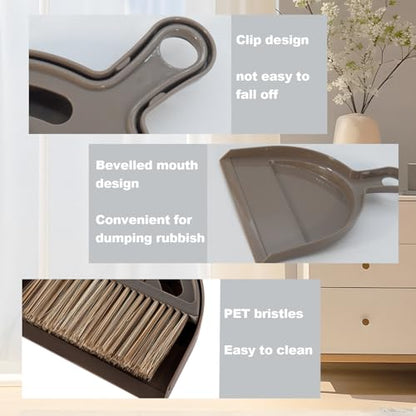 Mini Broom and Dustpan Set Hand Broom with Dustpan Portable Housekeeping Cleaning Tools for Desk,Counter,Sofa,Kitchen,Office,Nest (Coffee) - color: Coffee