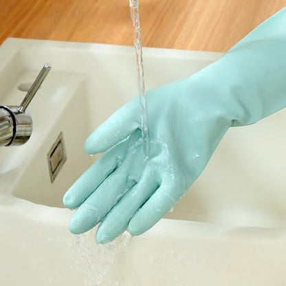 RARITYUS Household Kitchen Cleaning Gloves Waterproof Cotton Lined Dishwashing Non-Slip Long Cuff Gloves - color: Blue (Length 20.5'')
