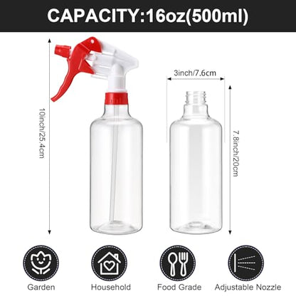 Eccliy 12 Pcs 16 Oz Plastic Spray Bottle, Adjustable Empty Reusable Sprayer for Cleaning, Planting, Water, Bathroom and Kitchen, BBQ, Commercial and Residential (Clear,Red) - color: Red, size: Clear