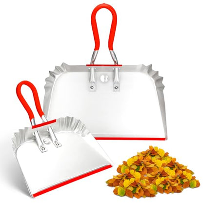 2 Pack Metal Dust Pan 17" and 12", Aluminum Heavy Duty Dust Pans with Non-Slip Rubber Handle, Large and Small Dustpan Set, Lightweight for Sweeping, Garage, Leaf, Household & Outdoor Cleaning