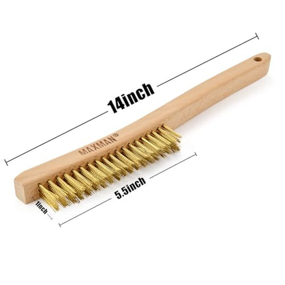 MAXMAN Brass Brush, Soft Brass Bristle, Wire Brushes for Cleaning Metal Rust, Welds, Wire Brush with 14" Beechwood Handle, Large, 2 Pcs - style: 2Psc Soft Brass Brush