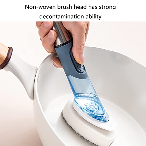 Soap Dispensing Dish Brush with 4 Replacement Heads 4 in 1 Long Handle Cleaner