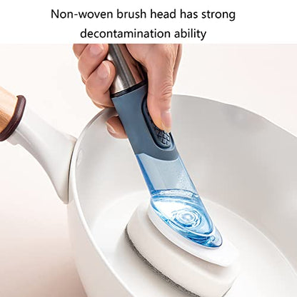 Soap Dispensing Dish Brush with 4 Replacement Heads 4 in 1 Long Handle Cleaner
