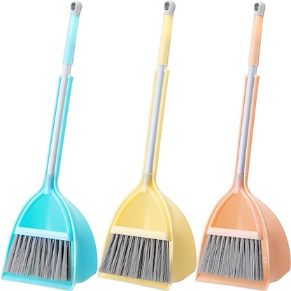 Roshtia 3 Pcs Mini Broom with Dustpan for Kids Broom and Dustpan Set Toddler Cleaning Set Boys Girls Small Cleaning for Kitchen Bathroom Pet (Yellow,Red,Green) - color: Yellow, Red, Green