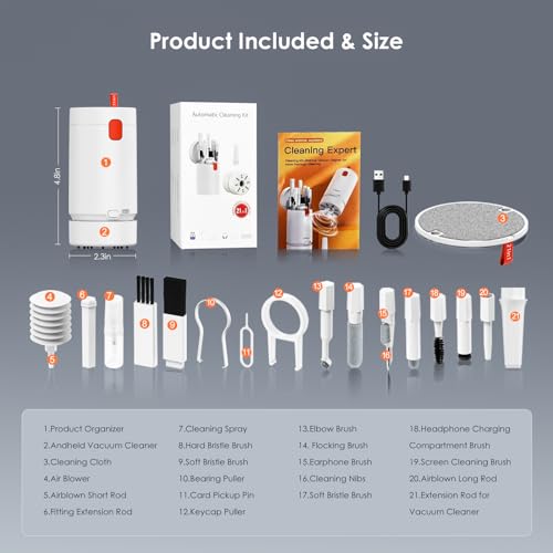 21-in-1 Cleaner Kit for Airpods, Leairot Cleaning Kit for Keyboard, Earbud, Laptop, iPhone Phone Charging Port & Screen, Camera Lens, Computer, Airpod Pro, Electronic Cleaner Kit with Mini Vacuum