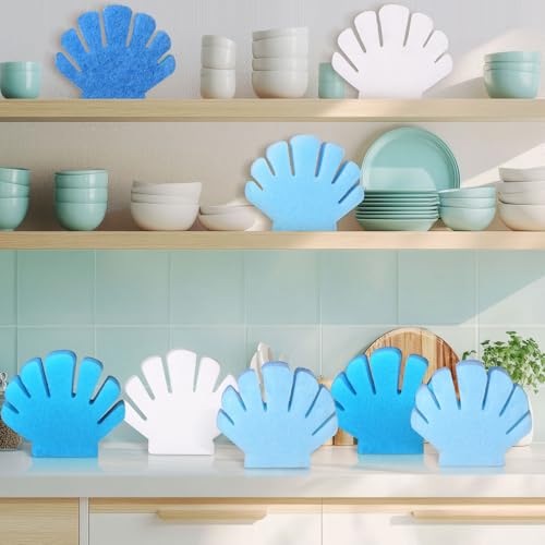 Tioncy 12 Pack Shell Kitchen Sponges Bulk Dual Sided Scrubber Sponges Dishwashing Kitchen Cleaning Accessories for Household Supplies