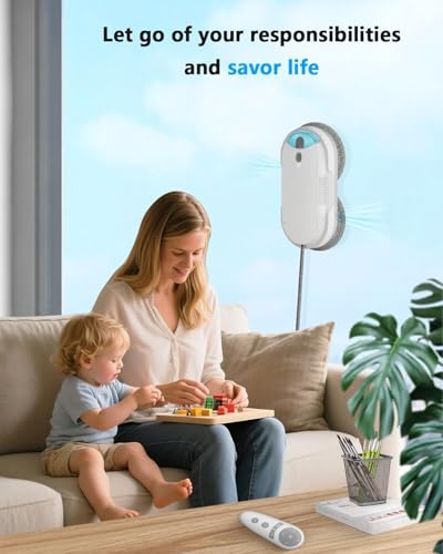 Window Cleaning Robot - Double Helix 4800-6400Pa Suction, Dual Ultrasonic Spray, 85ml Tank, Edge Detection, Anti-Drop, 3 Cleaning Modes for Streak-Free Glas - color: White