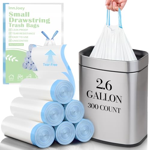 300 Count Small Trash Bags for 2.6-Gallon (10 L) Trash Cans,Thick Pre-separated Garbage Bags,Mini Wastebasket can Liners for Bathroom Bedroom Office(White) - color: White-2.6Gallons, size: 1 Count (Pack of 300)