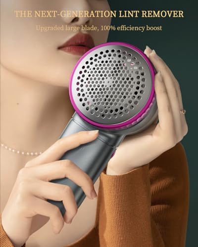 Fabric Shaver with Lint Brush, Large Lint Shaver with Digital Display, 3-Speeds Lint Remover with 6-Leaf Blades, Electric Sweater Shaver to Remove Pilling for Clothes, Furniture - color: Gray-purple