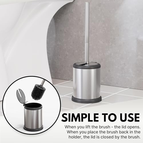 ToiletTree Products Toilet Brush with Lid - Sleek Toilet Bowl Brush and Holder - Toilet Scrubber Brush Set with Heavy-Weight Base - Lidded Toilet Bowl Cleaner Brush and Holder - Chrome - style: Stainless Steel