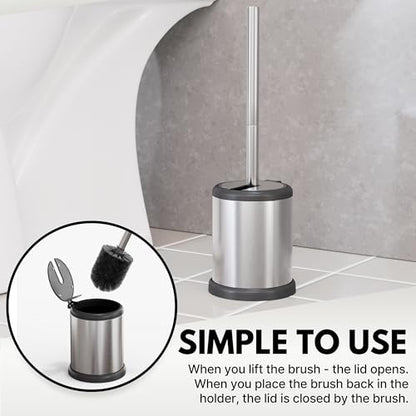 ToiletTree Products Toilet Brush with Lid - Sleek Toilet Bowl Brush and Holder - Toilet Scrubber Brush Set with Heavy-Weight Base - Lidded Toilet Bowl Cleaner Brush and Holder - Chrome - style: Stainless Steel