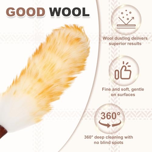 uxcell Wool Duster, 24.4" Natural Feather Cleaner Household Cleaning Duster with Solid Wooden Handle for Cleaning Fans Window Blinds Shelves Furniture, White Gold - color: White Gold, size: 24.4"