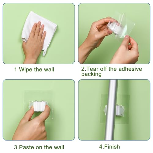 Teenyyou 36 Pcs White Wall Hook Set,Include 24pcs Hanging Hook,12pcs Broom and Mop Holder Wall Mounted for Bathroom,Kitchen,Office,Outdoor and Indoor Tool Organizer