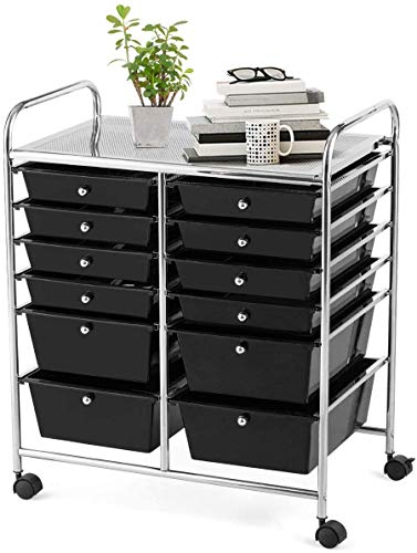 Giantex 12 Drawer Rolling Storage Cart Tools Scrapbook Paper Office School Organizer (Black) - color: Black, size: 12 Drawer-25"x15"x29.5"