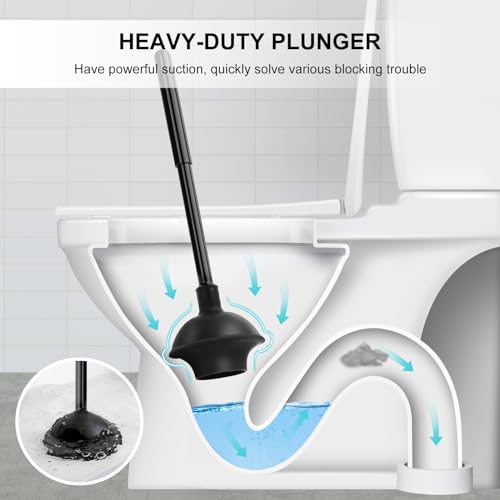 SetSail Toilet Brush and Plunger Set and Grout Cleaner Brush with Long Handle, Stiff Bristle Floor Grout Scrubber for Bathroom, Tile Line, Crevice, Kitchen, Wall, Deck, Garage