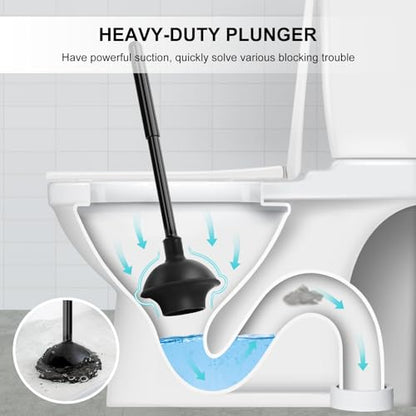 SetSail Toilet Brush and Plunger Set and Grout Cleaner Brush with Long Handle, Stiff Bristle Floor Grout Scrubber for Bathroom, Tile Line, Crevice, Kitchen, Wall, Deck, Garage