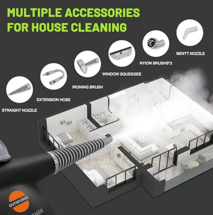 Handheld Steam Cleaner, Pressurized Multi-Surface Steam Shot with 13 Accessories, Safety Lock, Steamer for Cleaning Floor, Upholstery, Grout, Windows, Couch and Car (Black) - color: Black