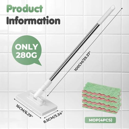 Mini Mop, No-Wash & Reusable, 40 in Locking Handle, Dry and Wet Use, Zero Touch MiniMop with 10 Reusable Cloths, Clever Snap-Grip Mini Mop for Gaps & Multi-Surface (1 Set)
