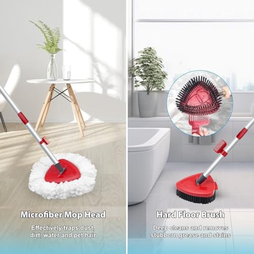 2 Pack Spin Mop Heads Replacement Compatible with O Cedar EasyWring 1Tank, Upgraded Scrub Brush,4 Section Mop Handle and 1 Base Combo Set, Microfiber Replace Head Refill - color: White