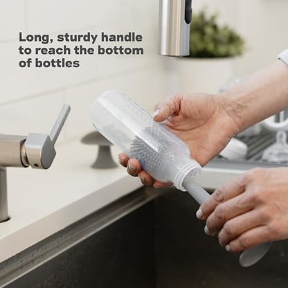ezpz Bottle Brush (Sage) - Odor-Resistant Silicone Cleaning Tool with Long Sturdy Handle and Suction Base - Flexible Top for Tight Spaces - Gently Cleans Cups, Glasses, Bottles and Accessories - color: Sage