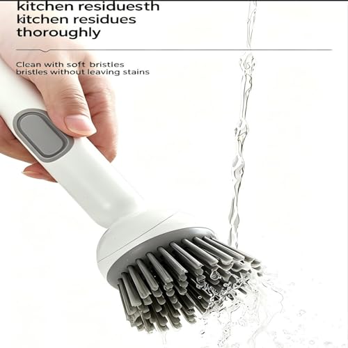 Adjustable & Rotatable Dish Brush with Press-Type Detergent Dispenser, 6 Angles & Scratch-Free Bristles, Wall Mounted Kitchen Scrub Brush for Pots, Pans, Dishes, Utensils, Sinks, Stoves & Cookware