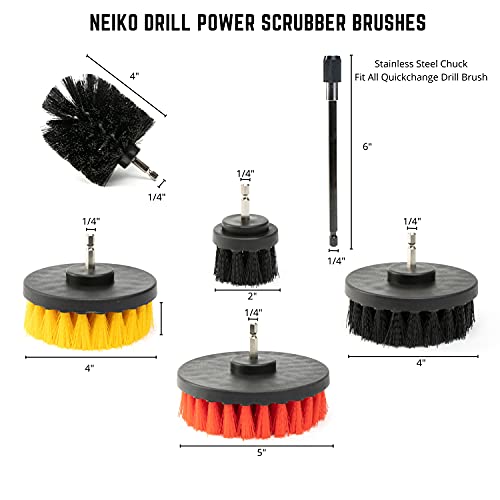 NEIKO 00322A Drill Brush Attachment Set, 15 Pcs, Polishing, Buffing, Scrubbing, Cleaning Round, Power Scrubber Brush, Long Reach Extension, Drill Brush Set for Car Detailing Supplies, Brush Drill Kit - style: Brush Set