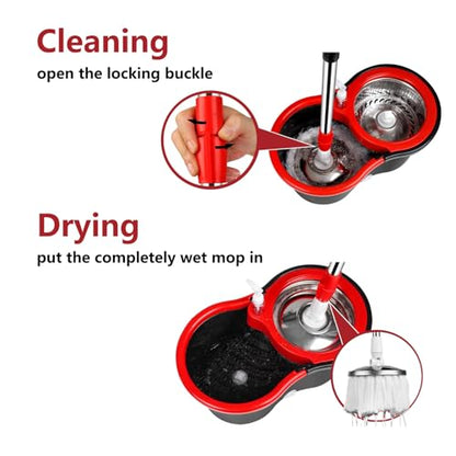 Spin Mop and Bucket Set with Wringer,360° Spinning Mop Bucket with 3 Microfiber Mop Head and 61" Adjustable Handle,for Floor Cleaning