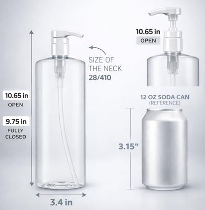 Bar5F Pump Bottle 32-Ounce 1-Liter Empty for Shampoo Conditioner Body Wash Lotion BPA-Free Crystal-Clear (Pack of 1) - size: Pack of 1