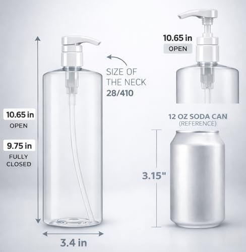 Bar5F Pump Bottle (2-Pack 32-Ounce 1-Liter) Empty for Shampoo Conditioner Body Wash Lotion BPA-Free Crystal-Clear - size: Pack of 2