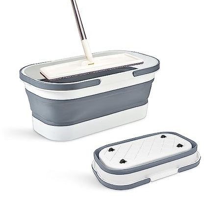 Goderewild Collapsible Plastic Bucket with Wheels 12L (3.17 Gallon) for House Cleaning, Camping, and RV - Multi-Purpose Rectangular Handy Basket for Cleaning Mop - Lightweight and Portable (Grey) - color: 12l-grey