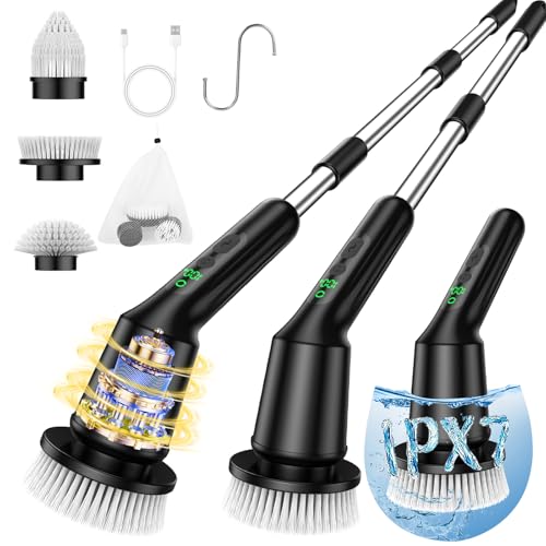 Electric Spin Scrubber for Cleaning Bathroom, Shower Scrubber Rotary Floor Brushes with IPX7 Waterproof & 2 Speed, 3 Brush Heads, Bathroom Cleaning Supplies for Toilet Shower Tub Sooty - color: Sooty, size: 3 Brush Heads