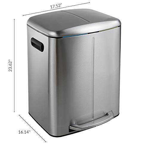 happimess HPM1005A Marco Rectangular 10.6-Gallon Double Bucket Trash Can with Soft-Close Lid, Stainless Steel, Fingerprint Resistant, Modern, Minimalistic for Home, Kitchen, Office, Bedroom, Bathroom - color: Stainless Steel