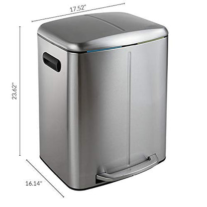 happimess HPM1005A Marco Rectangular 10.6-Gallon Double Bucket Trash Can with Soft-Close Lid, Stainless Steel, Fingerprint Resistant, Modern, Minimalistic for Home, Kitchen, Office, Bedroom, Bathroom - color: Stainless Steel