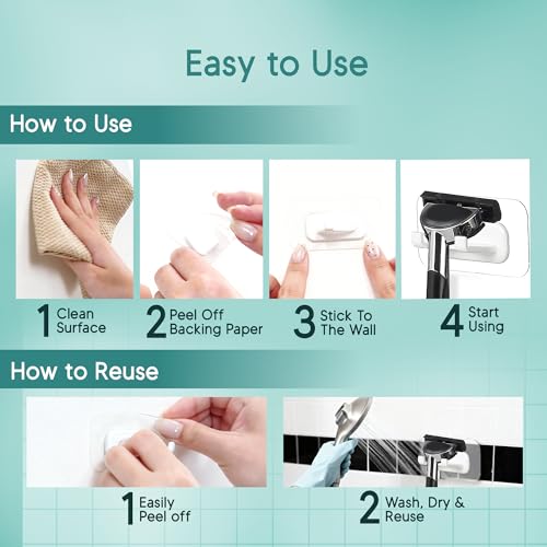 Hook LAB Strong Adhesive Shower Razor Holder, 2-Pack, Removable & Reusable Waterproof Hooks for Bathroom, Kitchen, Towels & Accessories – Black - color: Black - Extra Hold