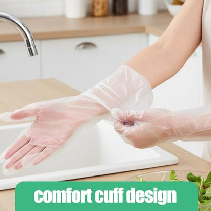 20PCS Transparent Long Disposable Rubber Cleaning Gloves, 23.6in Plastic Dishwashing Gloves, Waterproof and Non-slip Disposable Plastic Glove for Housework, Kitchen, Dishwashing, Gardening