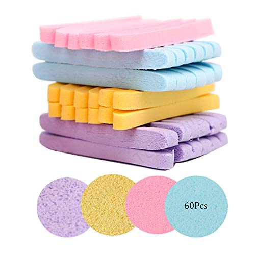 Facial Sponge Compressed,60 Pcs PVA Professional Makeup Removal Wash Round Face Sponges Spa Pads Exfoliating Cleansing for Women,Yellow,Pink,Blue,Purple - color: Yellow,Blue,Purple,Pink