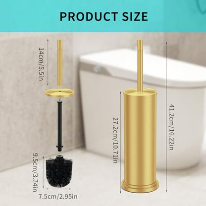 Gold Toilet Brush and Holder Set,304 Stainless Steel Toilet Brush for Bathroom with Long Handle, Heavy Duty Brass Toilet Bowl Brush,Removable Inner Bowl and Splash Protection,Deep Cleaning - color: Brushed Brass