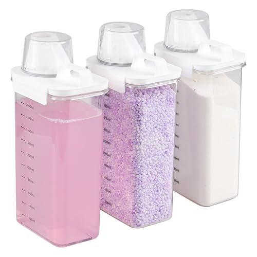 Sandmovie 3 Packs Laundry Detergent Dispenser, 78 Oz Clear Plastic Laundry Soap Containers with Scale