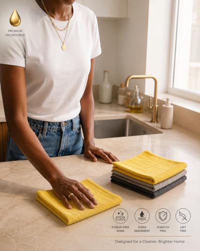 Premium Microfiber Cleaning Cloths, 3-Pack - 1 XL Glass Cleaning Cloth (16”x24”), 2 Waffle Weave Microfiber Cloths (16”x16”), Ultra Absorbent, Lint-Free, Streak-Free & Reusable