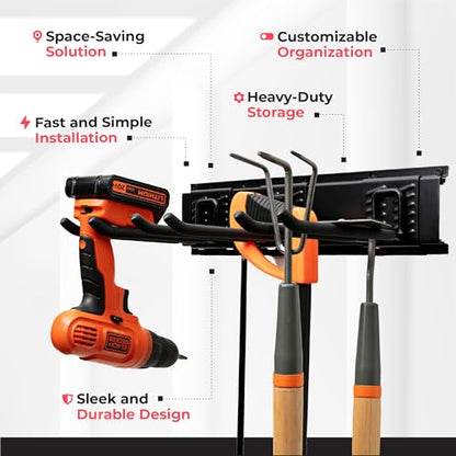 TIDYME Garage Tool Organizer Wall Mount - 64 inches - Sturdy Storage Rack with Adjustable Hooks, Anti-Rust - Easy Installation, 400lbs Capacity - Garden Tool Organizer (04 Racks & 08 Hooks) - size: 64" Carbon Steel with 4 Racks & 8 Hooks