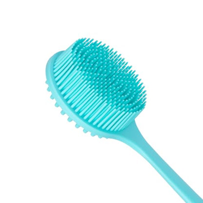 DNC Silicone Back Scrubber for Shower, Soft Bath Body Brush with Long Handle (Blue) - color: Blue